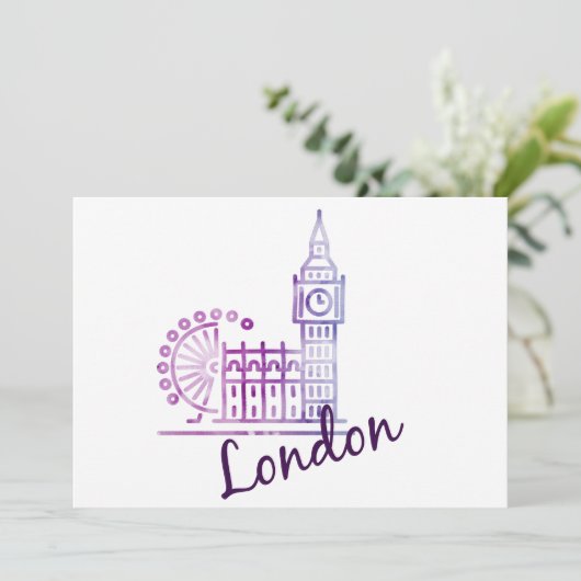 Watercolor Londen Big Ben Kerstkaart – Brits (Staand voorkant)