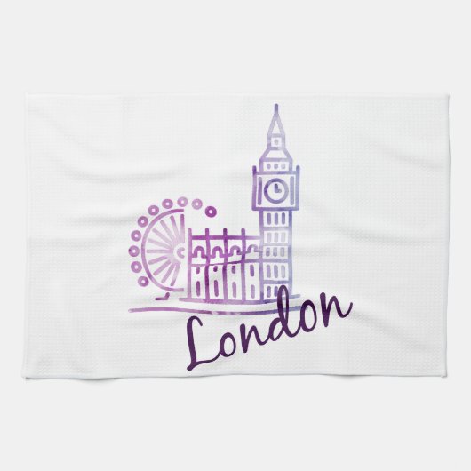 Watercolor Londen Big Ben Theedoek – Brits (Horizontaal)