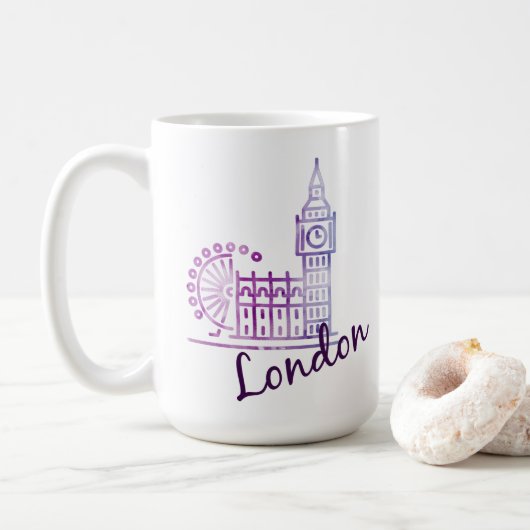 Watercolor London, Big Ben Koffiemok (Met donut)
