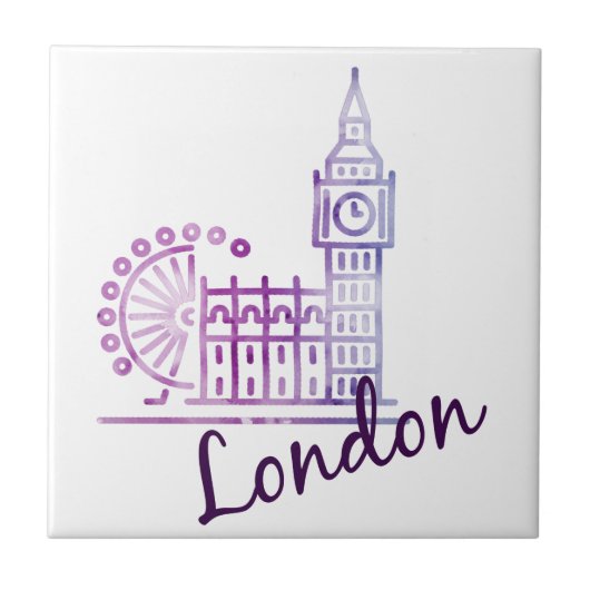 Watercolor London, Big Ben Tegeltje (Voorkant)