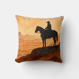 Watercolor Lone Rider Throw Pillow - Artistic West Kussen