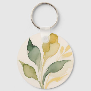 Watercolor Loof Bladeren Salie Goud Sleutelhanger