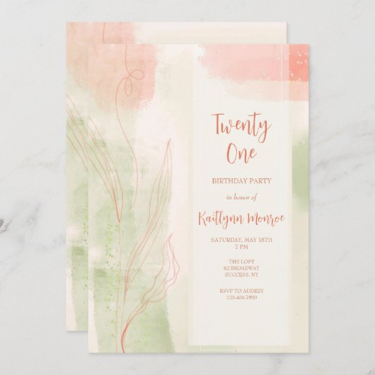 Watercolor Loof Uitnodiging (Voorkant / Achterkant)