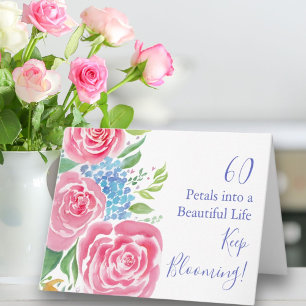 Watercolor Losse Rozen & Hortensia 60ste Verjaard Kaart