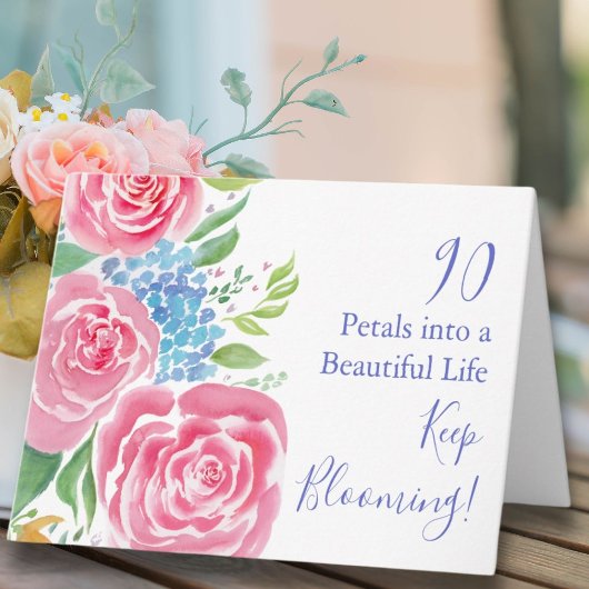 Watercolor Losse Rozen & Hydrangea 90ste Verjaarda Kaart
