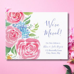 Watercolor Losse Rozen & Hydrangea Verhuisbericht Aankondigingskaart