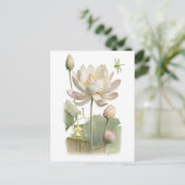 Watercolor Lotos Bloemen, Kikker en Libel  Briefkaart (Staand voorkant)