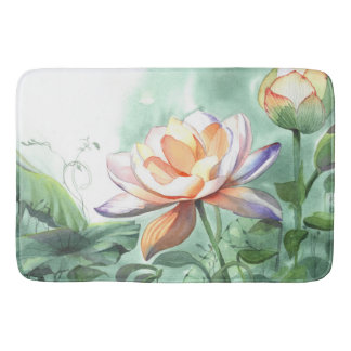 Watercolor Lotus Canvasprint Badmat