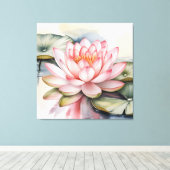 Watercolor Lotus Flower stretched Canvas Print (Insitu (Houten vloer))