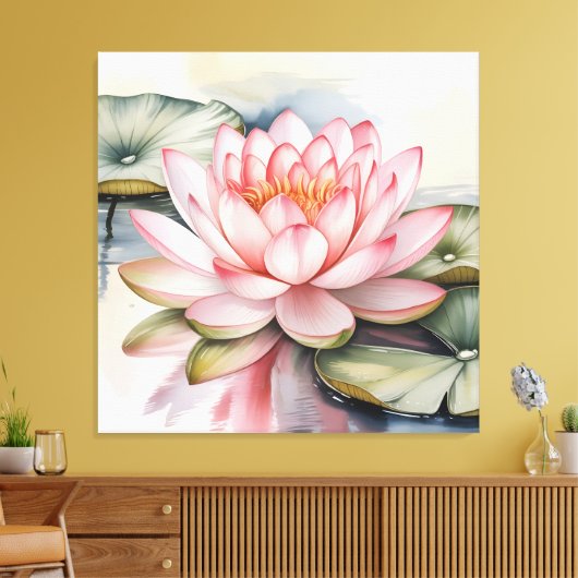 Watercolor Lotus Flower stretched Canvas Print (Insitu (Woonkamer))