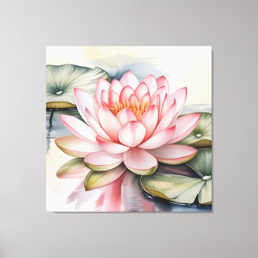 Watercolor Lotus Flower stretched Canvas Print (Voorkant)