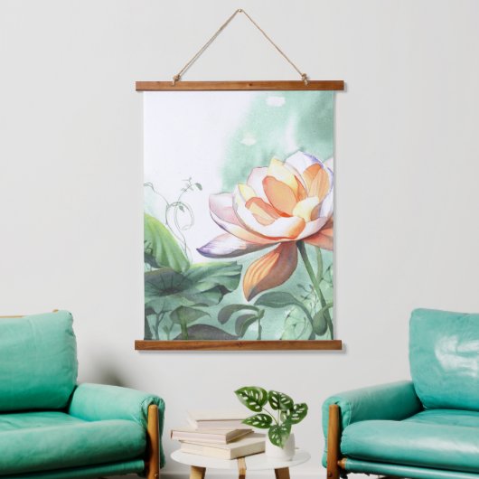 Watercolor Lotus Hangend Wandkleed (Woonkamer)