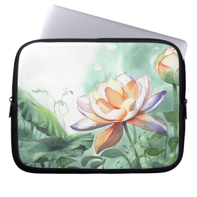 Watercolor Lotus Laptop Sleeve (Voorkant)