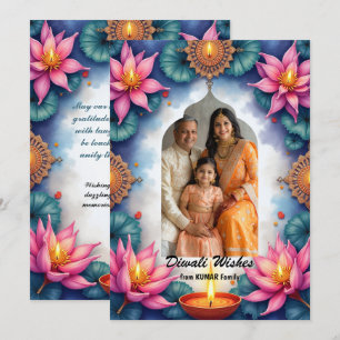 Watercolor Lotus Licht Diwali Wenskaart Kaart