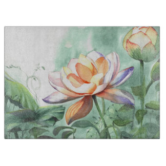 Watercolor Lotus Snijplank