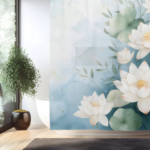 Watercolor Lotusbloem Droomlandschap Japanse Stijl Douchegordijn