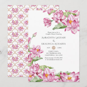 Watercolor Lotusbloem Indiase Couples Bruisparty Kaart
