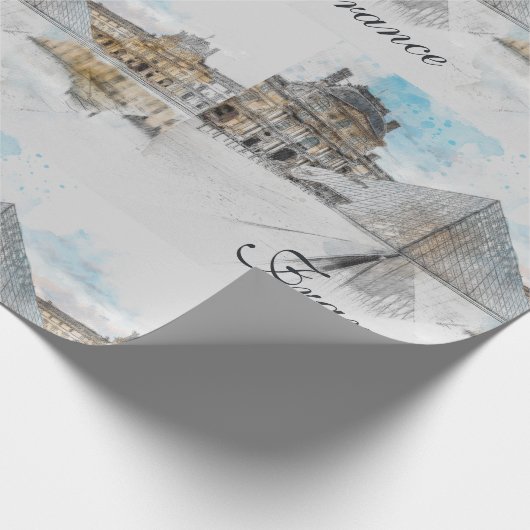 Watercolor Louvre Inpakpapier – Reis naar Parijs (Hoek)