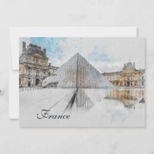 Watercolor Louvre Kerstkaart – Elegant (Voorkant)