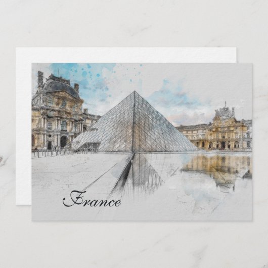 Watercolor Louvre Kerstkaart – Elegant (Voorkant / Achterkant)