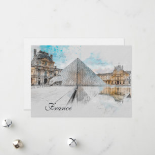 Watercolor Louvre Noël Wenskaart – Elegant Feestdagenkaart