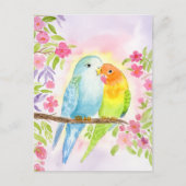 Watercolor Love Birds with Pink Flowers Briefkaart (Voorkant)