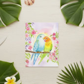 Watercolor Love Birds with Pink Flowers Briefkaart