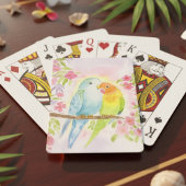 Watercolor Love Birds with Pink Flowers Pokerkaarten