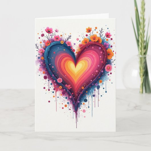 Watercolor Love Heart Flowers Card Kaart (Voorkant)