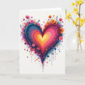 Watercolor Love Heart Flowers Card Kaart (Gele Bloem)