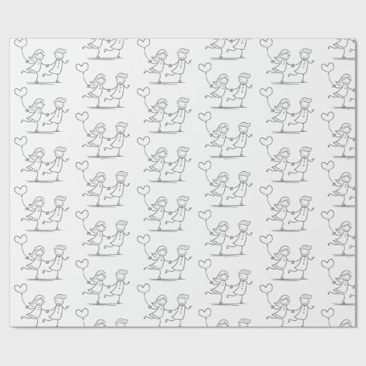 Watercolor Love Heart Romantic Couple Cadeaupapier (Vlak)