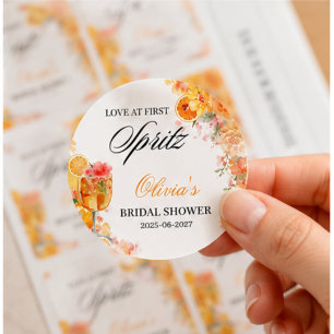 Watercolor Love op het Eerste Spuitje Bruidsbruilo Ronde Sticker