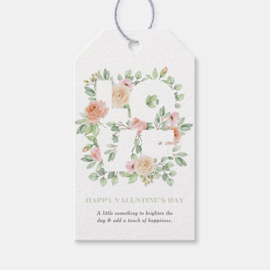 Watercolor LOVE Roses and Greeney Valentine's Day Cadeaulabel (Voorkant)