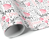 Watercolor Love Script and Pink Hearts Valentine's Cadeaupapier (Rol Hoek)