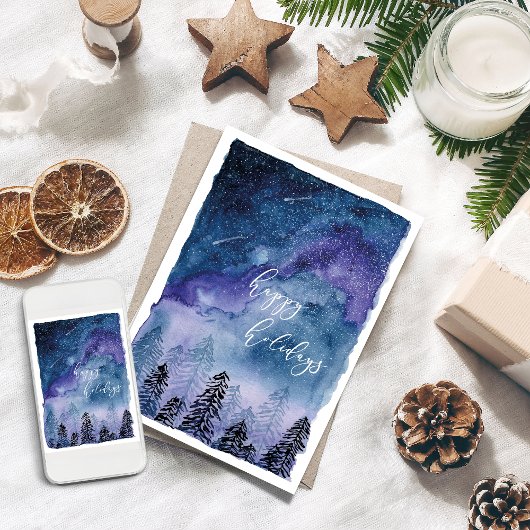 Watercolor Lucht en Bos | Prettige Feestdagen |