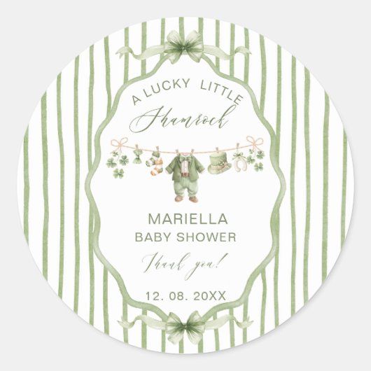  Watercolor Lucky Charm Shamrock baby shower Ronde Sticker (Voorkant)
