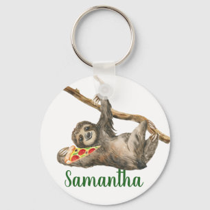 Watercolor Luiaard Monogram Pizza Grappig Sleutelhanger