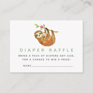 Watercolor luiaard thema baby shower luier raffle informatiekaartje