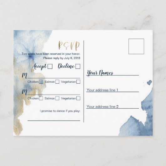 Watercolor Lux RSVP-ansichtkaart Uitnodiging Briefkaart (Achterkant)
