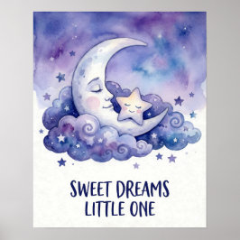 Watercolor Maan en Ster Droome Watjes Kleine Schat Poster