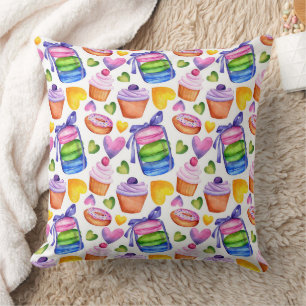 Watercolor Macaron & Zoete Cupcakes Patroon Kussen