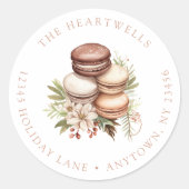 Watercolor Macarons Kerst Retouradres Ronde Sticker (Voorkant)