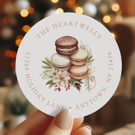 Watercolor Macarons Kerst Retouradres Ronde Sticker