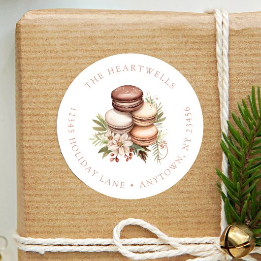 Watercolor Macarons Kerst Retouradres Ronde Sticker