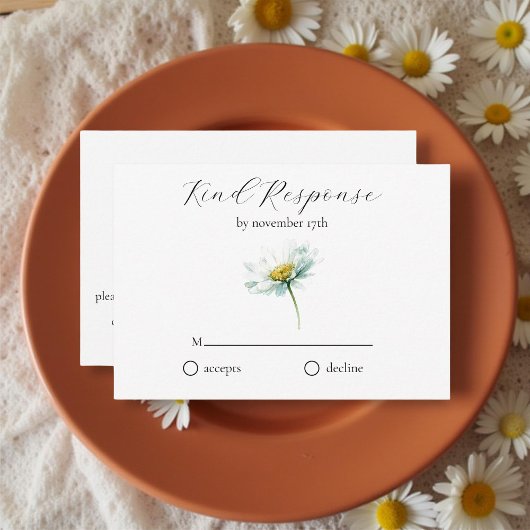 Watercolor Madelief Rustieke Bloemencode QR Code T RSVP Kaartje