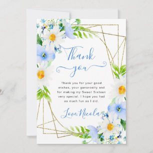 Watercolor Madeliefjes Blauwe Bloemen Frame Sweet  Bedankkaart