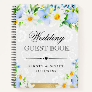 Watercolor Madeliefjes Blauwe Bloemen Trouwgastenb Notitieboek