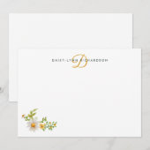 Watercolor Madeliefjes Geel Monogram Notitiekaartje (Voorkant / Achterkant)