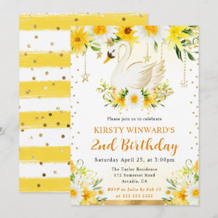 Watercolor Madeliefjes Gele Bloemen Zwaan Verjaard Kaart