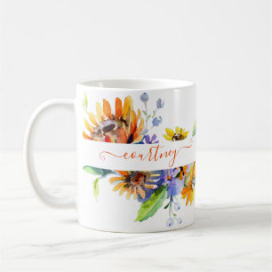 Watercolor madeliefjes gepersonaliseerd koffiemok